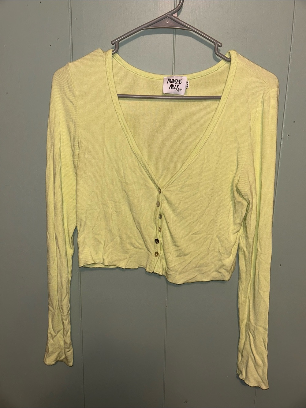 Princess Polly Neon Lime Cropped Button-Up Long Sleeve Top